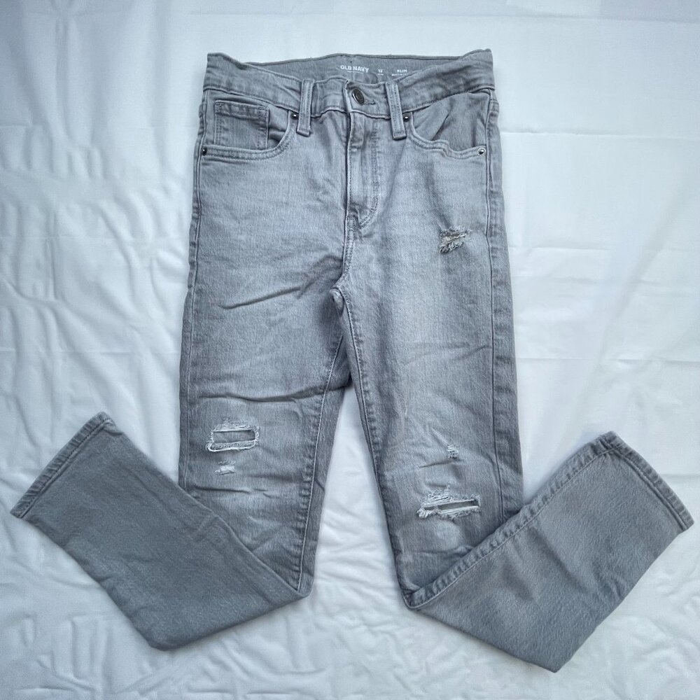 Old Navy Gray Distressed Boy's Jeans Size 12 Slim